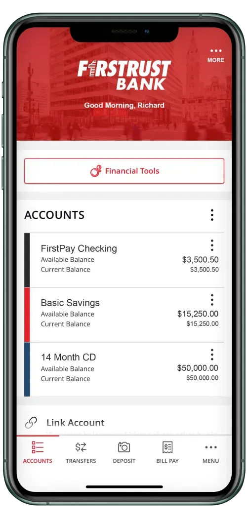 Firstrust Bank mobile app front screen