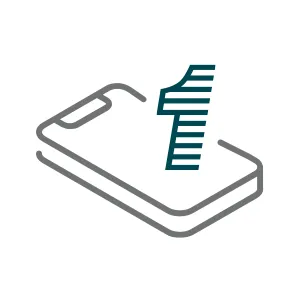 Outline of a smartphone with a striped number one above it on a white circular background.
