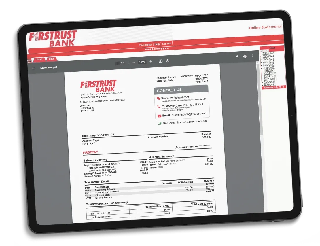 Feature available in Firstrust online banking and the mobile app