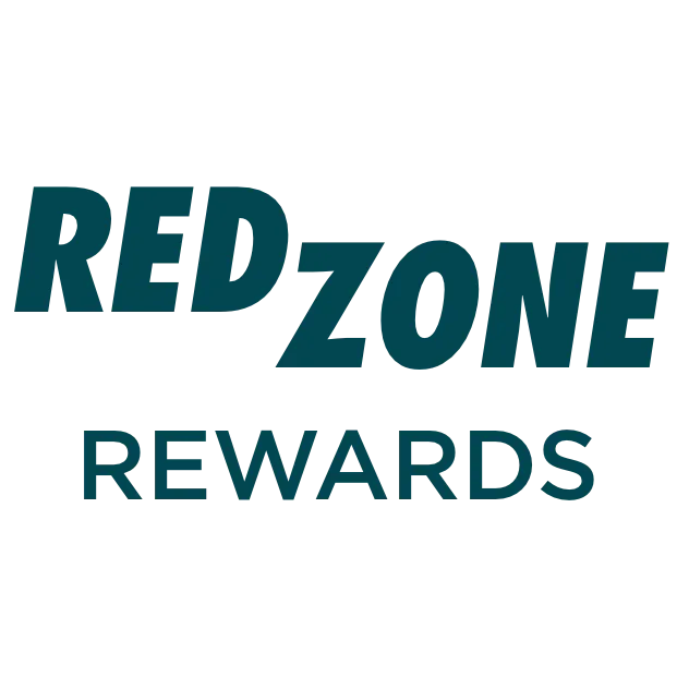 Text logo saying REDZONE REWARDS with REDZONE in bold and italic uppercase letters.