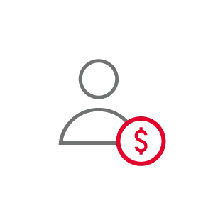 Gray user icon with a red circle and dollar sign on the bottom right corner.