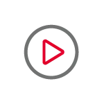 Gray circular play button with a red triangle in the center.
