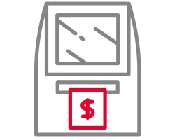 Illustration of an offline payment terminal with a receipt printing and a dollar sign.