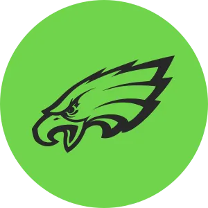 Black eagle head logo on a bright green circular background.