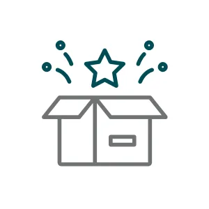Open box with a star and celebratory lines above it indicating excitement or a giveaway.
