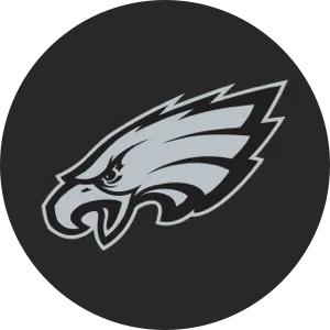 Stylized eagle head logo in gray on a black circular background.