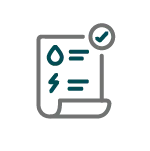 Icon of a bill with water and electricity symbols and a checkmark, representing bill pay and statements.
