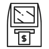 Black ATM machine with keypad, screen, and card slot on a white background.