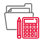 Icon of two overlapping calendar pages, one gray and one red.