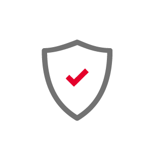 Gray shield icon with a red checkmark in the center.