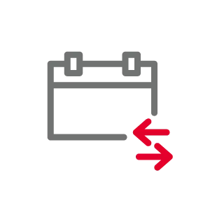 Calendar icon with two red arrows pointing right, indicating automatic transfers.
