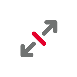 Gray two-ended arrow with a red diagonal line crossing through the middle.