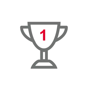 Pixel art style gray trophy with a red number 1 in the center.