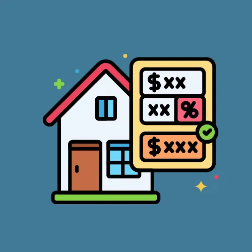 Icon of a house with a price and percentage sign indicating mortgage or loan rates.