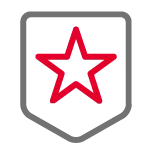 Gray shield with a red star outline in the center.