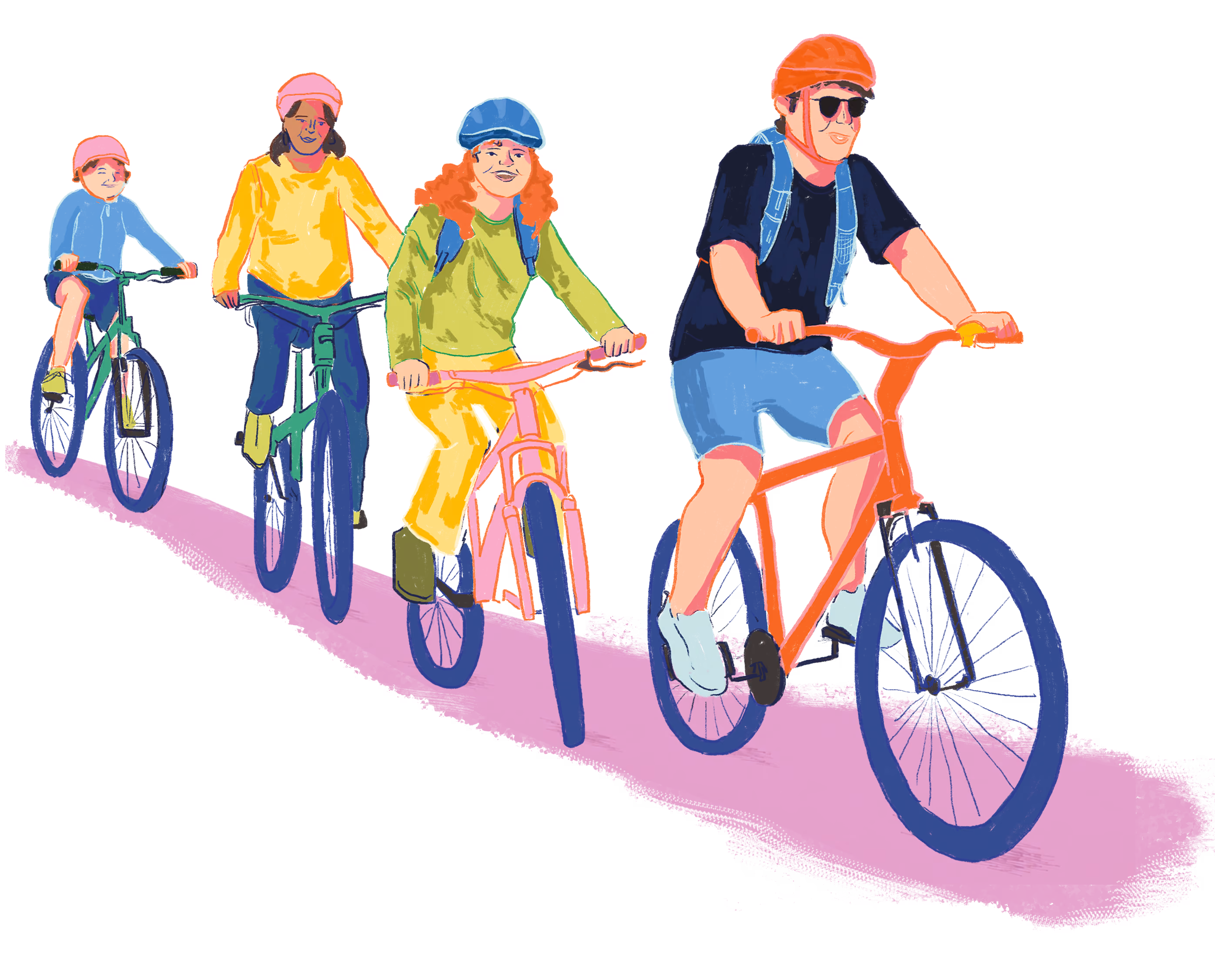 Illustration of a family cycling together in Glasgow