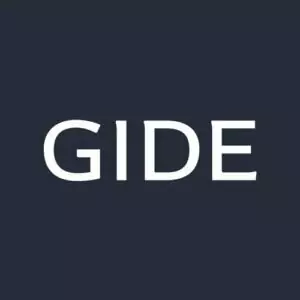 Texte blanc GIDE sur fond bleu foncé.