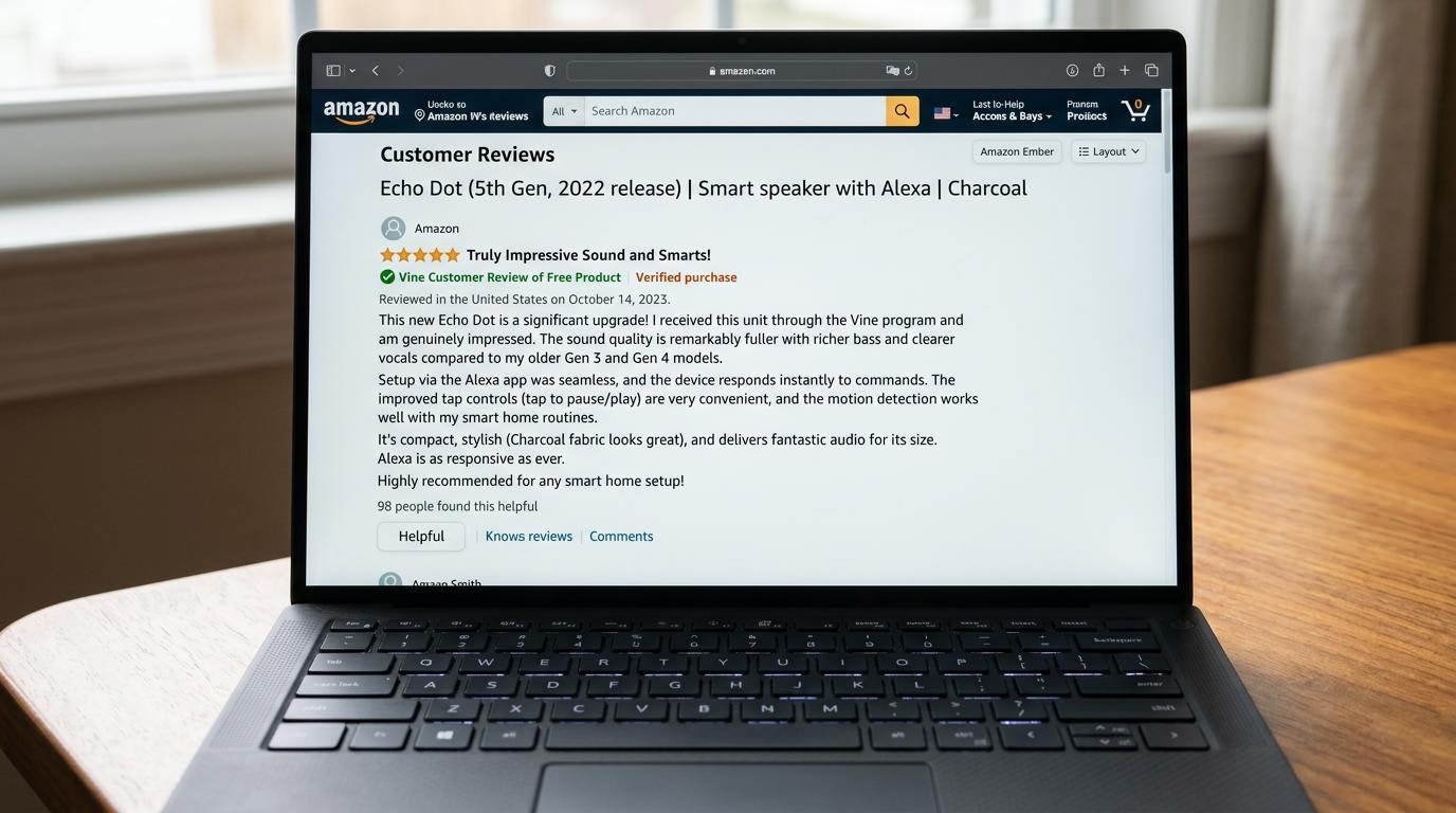 Amazon Vine review on laptop screen