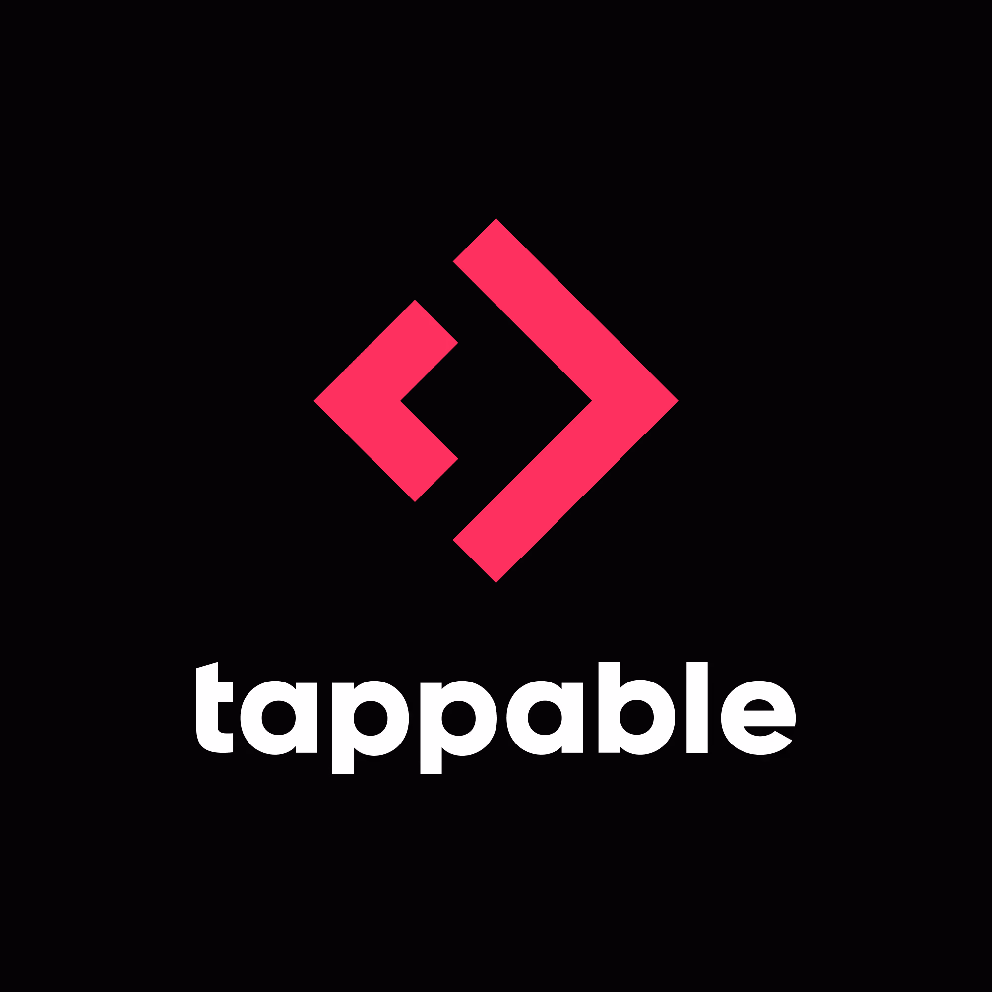 Pink geometric logo above the word tappable in bold white text on a black background.
