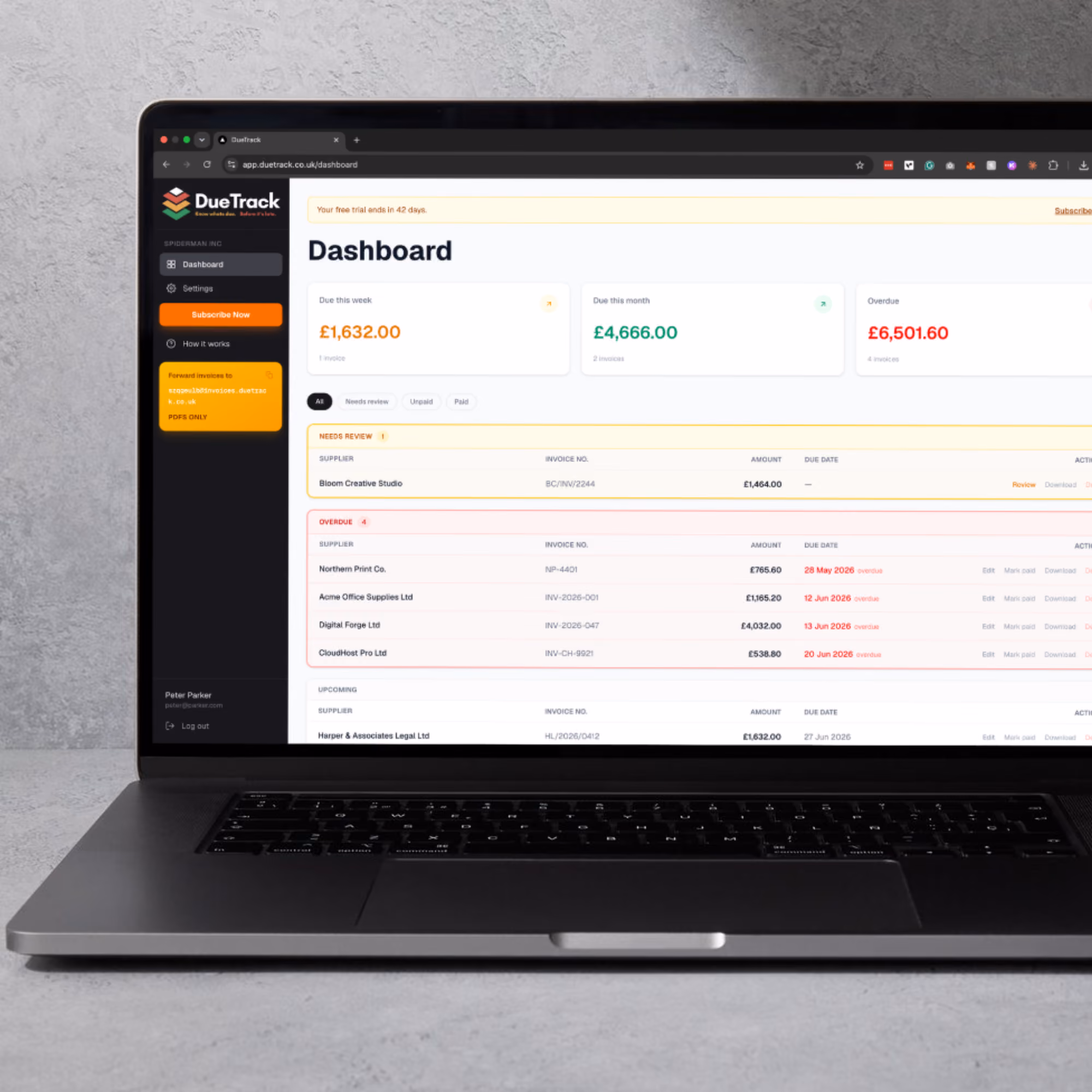 [interface] screenshot of core features (for a ai legal tech company)