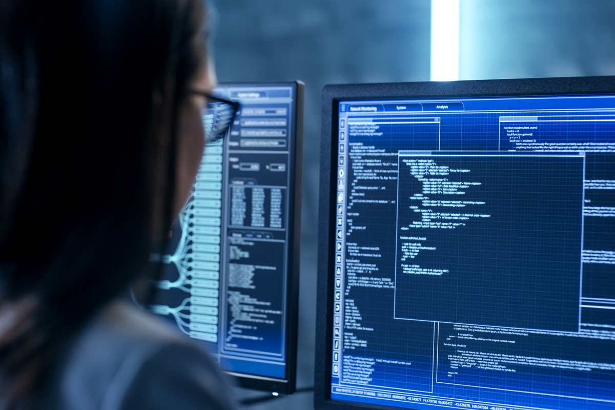 IT professional monitoring a business' computer systems