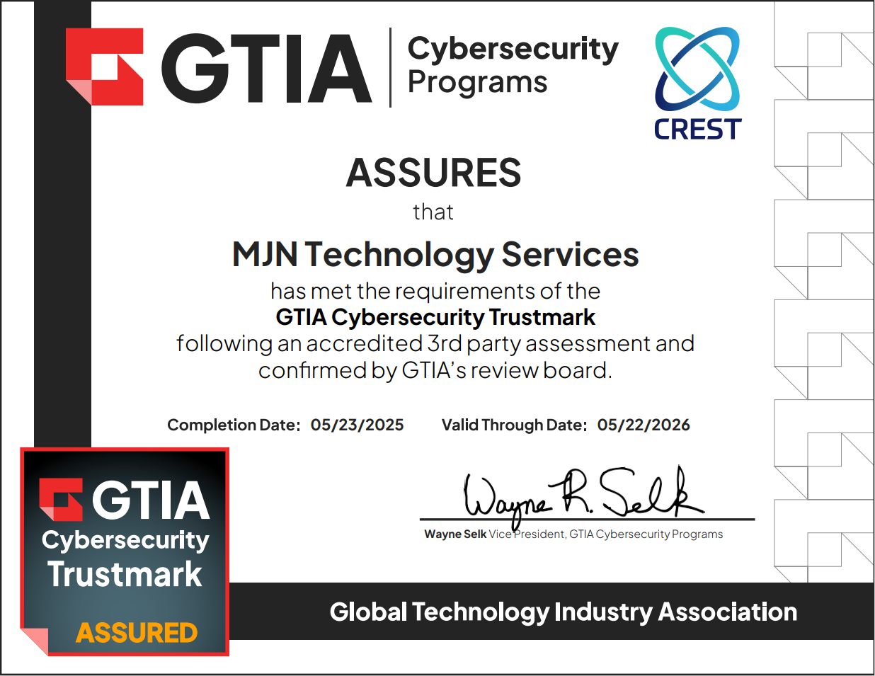 GTIA Cybersecurity Trustmark Certificate
