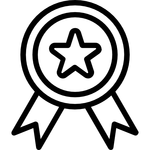 Icône de médaille avec une étoile au centre, symbole de prix ou récompense.