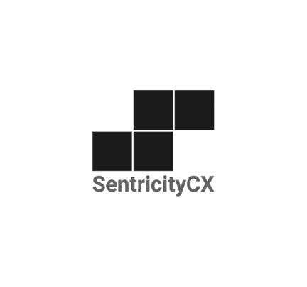 SentricityCX logo with four dark squares arranged in a stepped pattern above the text.