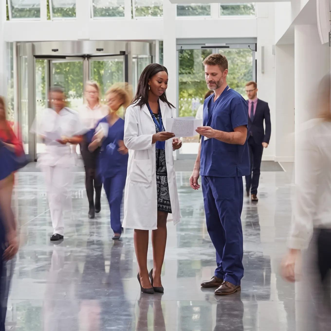 BTL medicinteknisk utrustning presenteras under ett kliniskt samråde mellan två personer i en modern sjukvårdsmiljö.
