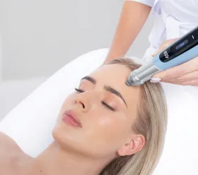 BTL EMFUSION-applikator appliceras på patientens ansikte för behandling av hudbarriär.