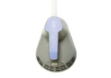 BTL EMSCULPT NEO applikator för kroppsformning, visad från ovan med grå och ljusblå design.