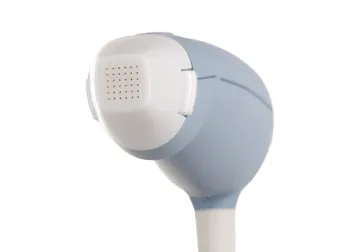 BTL EXION fraktionerad RF-applikator för estetisk behandling, vit och blå handstycke visad i närbild.