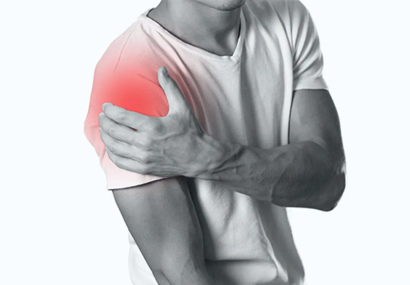Man med hand på skuldra visar skaldskarpa smarta behandlad med BTL High Intensity Laser laserterapi.