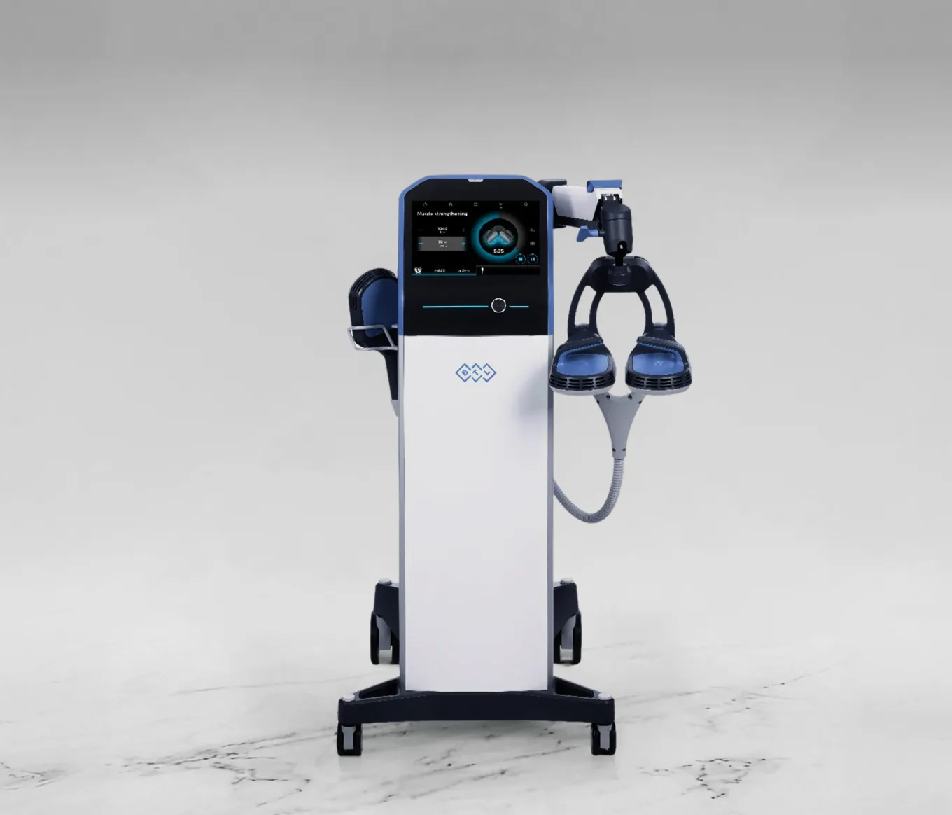 BTL Super-Inductive System Duo-behandlingsenhet med dual-applicatorer monterad på mobil ställning.