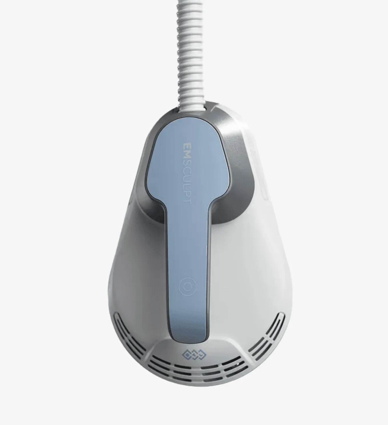BTL EMSCULPT-handtag med grå och blått hölje och vit spiralslang för muskelstimuleringsterapi.
