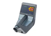 Modern handheld portable scanner device with display screen and two lenses.