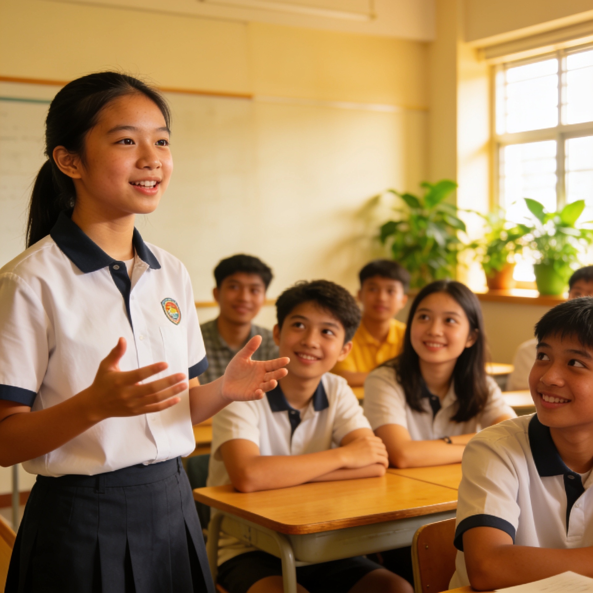 A SuperMinds teen student presenting to classmates, demonstrating strong communication skills built through the programme