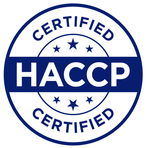 Round HACCP certified badge with stars in the center and text above and below.