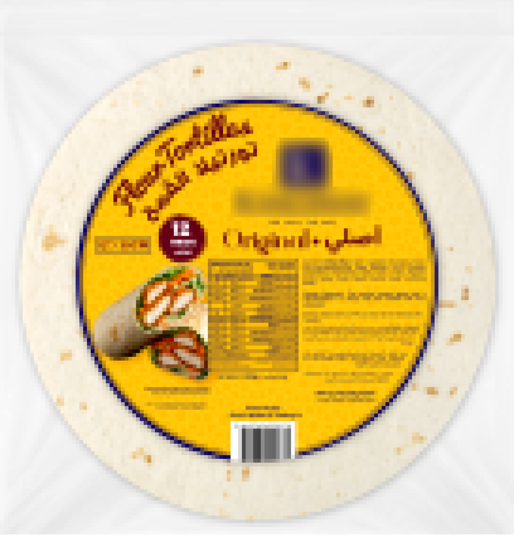 Package of round original flour tortillas with nutritional info and serving suggestion image.