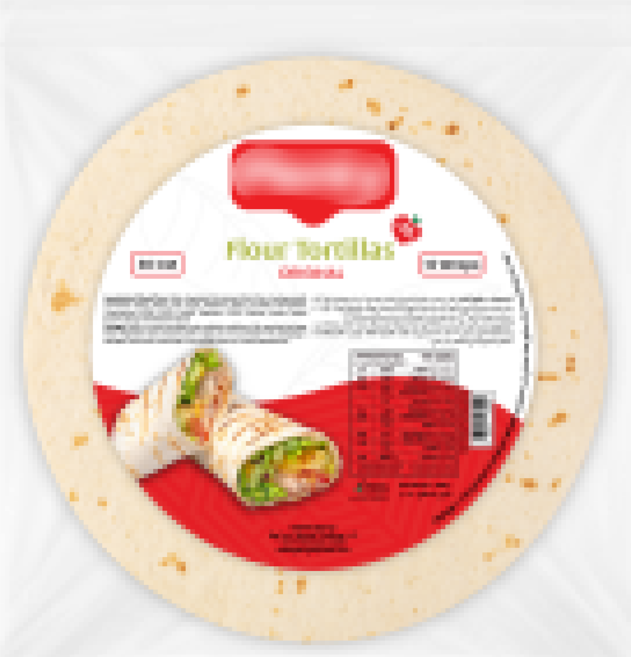 Pack of flour tortillas with image of a wrap sandwich on the label.