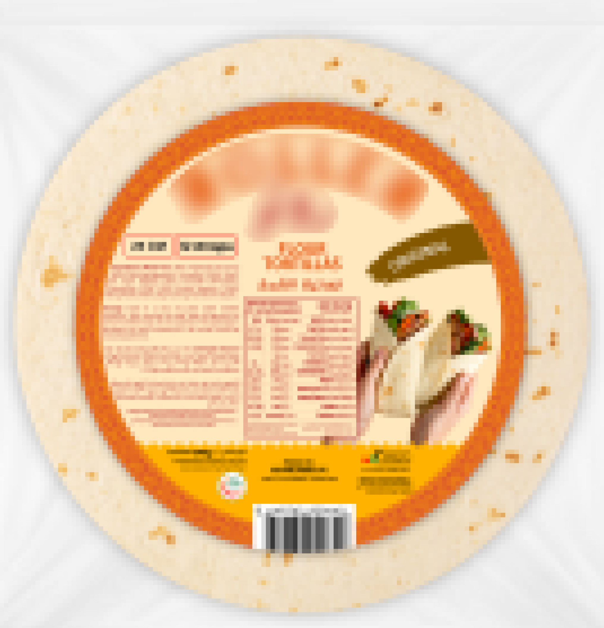 A white flour tortilla package with nutritional info and an image of two wrapped tortillas.