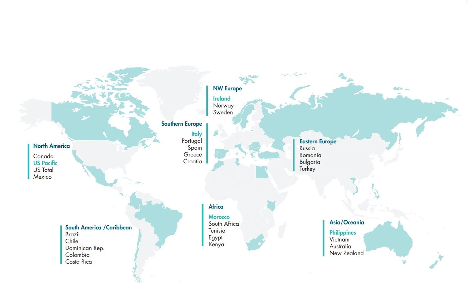The Global Floating Wind Market: Illustration from the report Floating Offshore Wind - A Global Opportunity by GWEC and Aegir Insights, showing the thirty markets shortlisted as potential offshore wind markets.