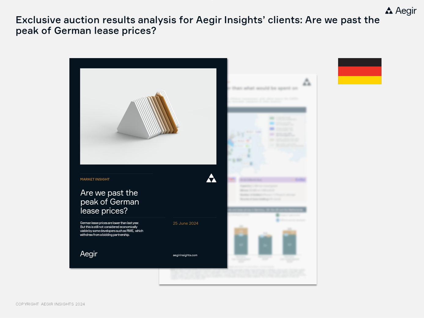 Advertisement for Aegir Insights' new analysis on Germany's recent auction: Are we past the peak of German lease prices? Exclusive for Aegir clients.
