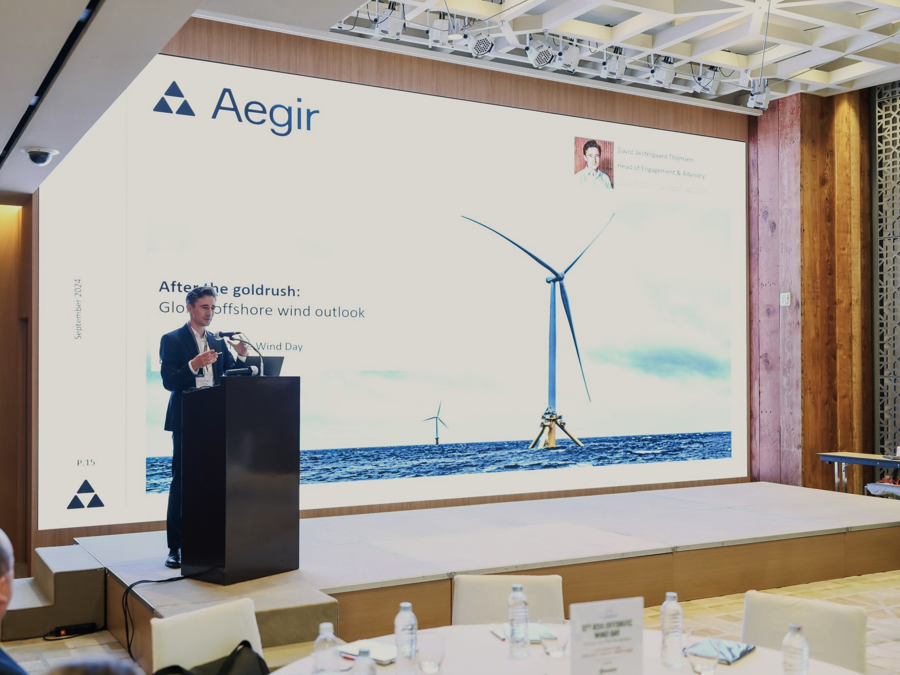 Aegir Insights' Head of Engagement and Advisory speaking at the 12th Asia Offshore Wind Day in Busan, South Korea