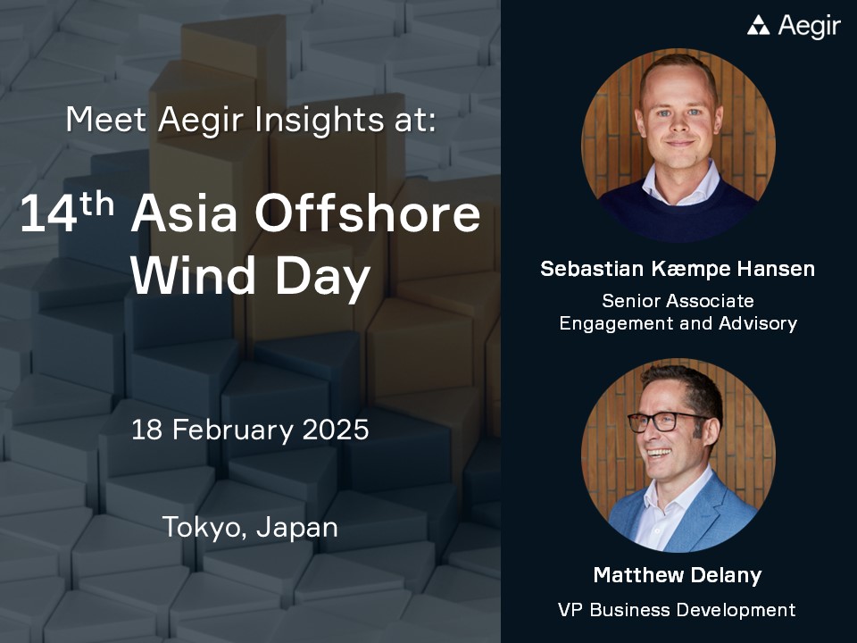 Advertisement for Aegir Insights attending the 14th Asia Offshore Wind Day in Tokyo, Japan on 18th February 2025.