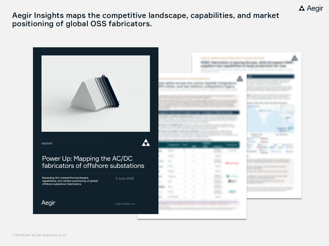 Aegir Insights maps the competitive landscape, capabilities, and market positioning of global OSS fabricators. Power Up: Mapping the AC/DC fabricators of offshore substations