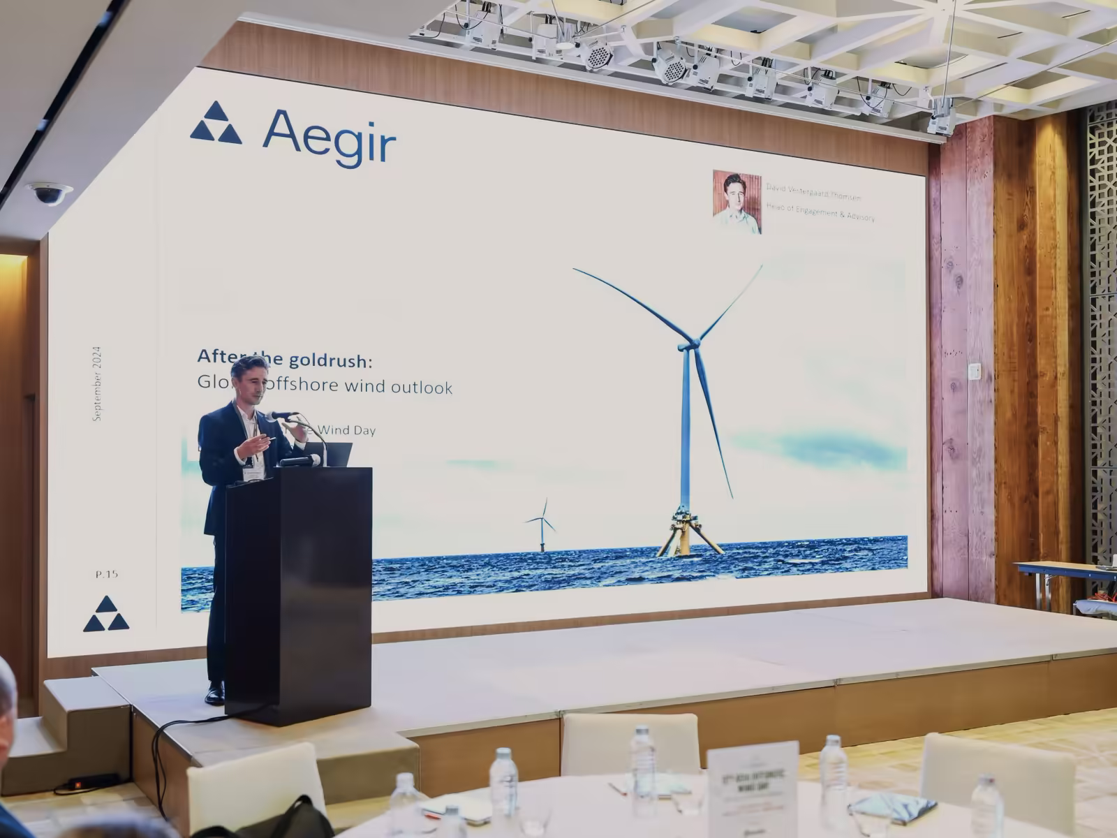 Aegir Insights' Head of Engagement and Advisory speaking at the 12th Asia Offshore Wind Day in Busan, South Korea