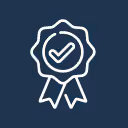 Badge with a checkmark inside symbolizing quality or approval.
