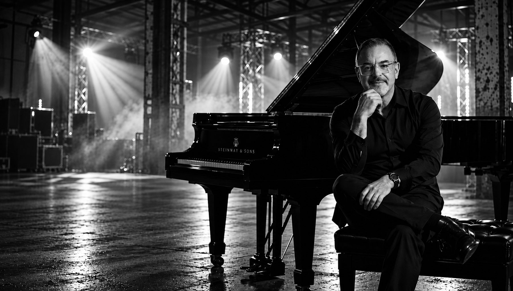Person at a Steinway Piano in a Warehouse