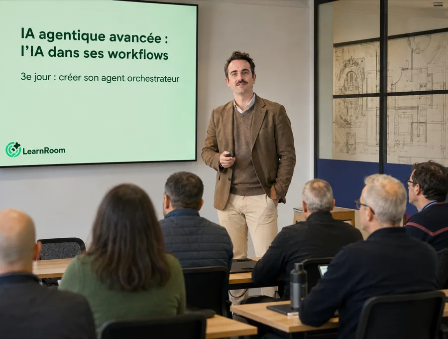 Ludovic Bobée anime le 3e jour de la formation IA agentique avancée : créer son agent orchestrateur